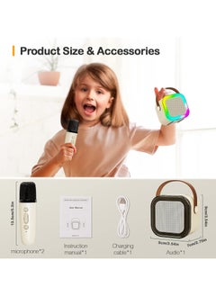Mr. Penda Mini Karaoke Machine Kids, Two Wireless Microphones, Portable Bluetooth Speaker, Party Lights, Adults and Kids with Wireless Microphones PA Speaker System for Family Party Singing (White)  - Image 2