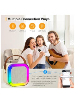 Mr. Penda Mini Karaoke Machine Kids, Two Wireless Microphones, Portable Bluetooth Speaker, Party Lights, Adults and Kids with Wireless Microphones PA Speaker System for Family Party Singing (White)  - Image 5