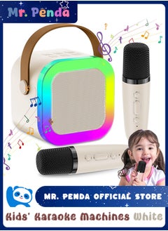 Mr. Penda Mini Karaoke Machine Kids, Two Wireless Microphones, Portable Bluetooth Speaker, Party Lights, Adults and Kids with Wireless Microphones PA Speaker System for Family Party Singing (White)  - Image 1