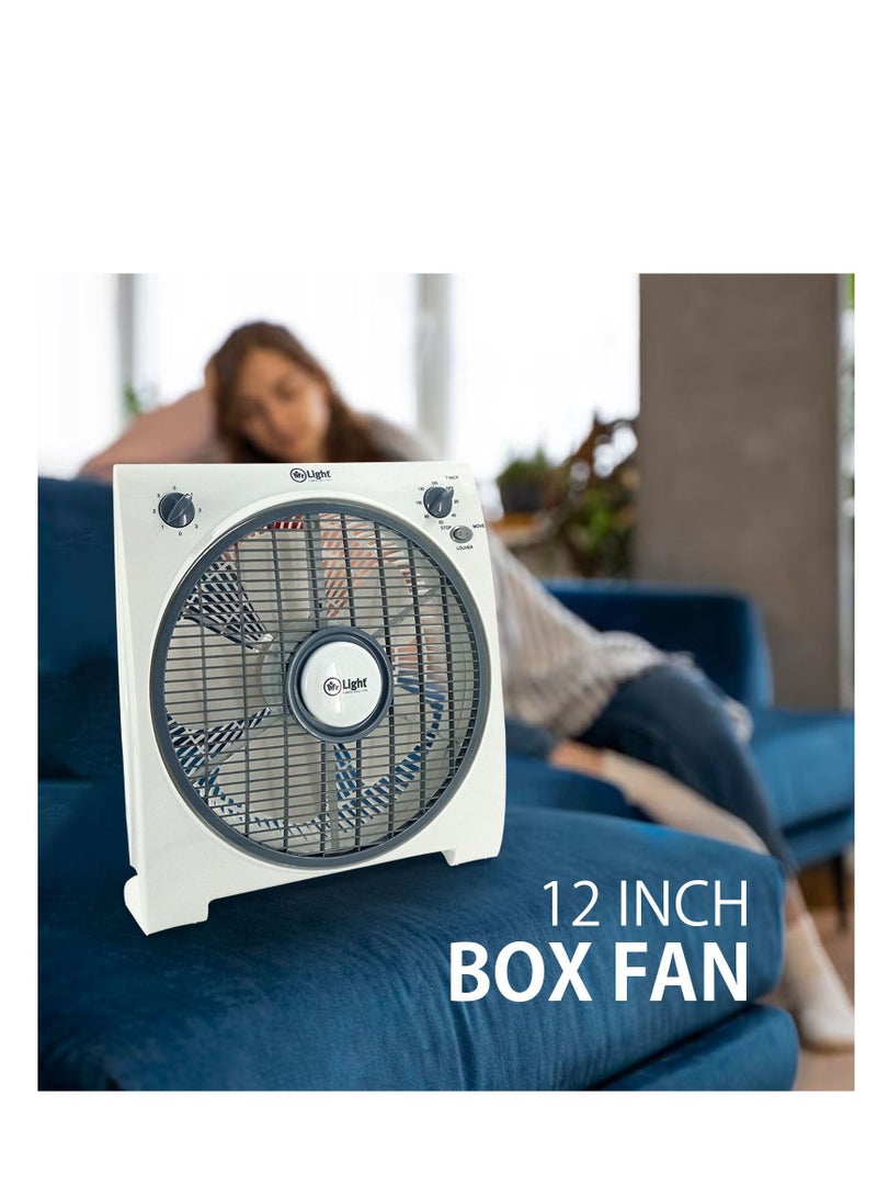 مستر لايت مروحة بوكس ​​مع محرك الحماية من الحرارة الزائدة وشواية بلاستيكية آمنة وخفيفة الوزن لتدفق الهواء القوي ، 3 سرعات لمدة ساعتين مروحة طاولة للمنزل ، غرفة الأطفال والمكتب - Image 2