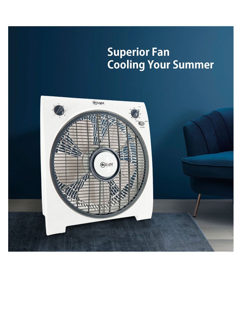مستر لايت مروحة بوكس ​​مع محرك الحماية من الحرارة الزائدة وشواية بلاستيكية آمنة وخفيفة الوزن لتدفق الهواء القوي ، 3 سرعات لمدة ساعتين مروحة طاولة للمنزل ، غرفة الأطفال والمكتب - Image 5