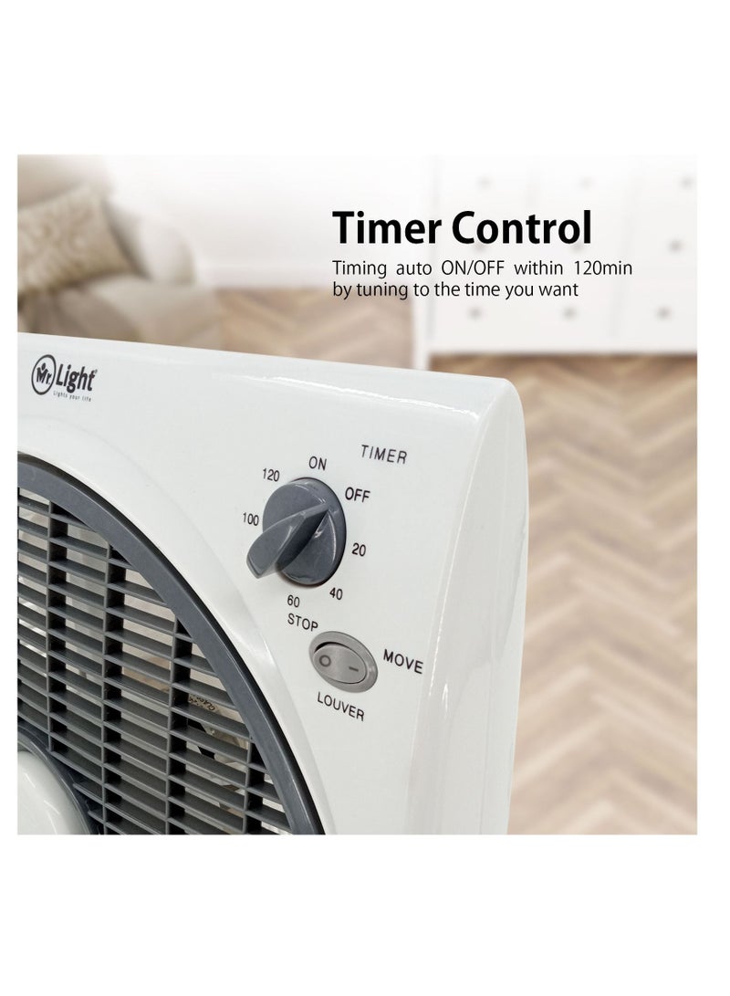 مستر لايت مروحة بوكس ​​مع محرك الحماية من الحرارة الزائدة وشواية بلاستيكية آمنة وخفيفة الوزن لتدفق الهواء القوي ، 3 سرعات لمدة ساعتين مروحة طاولة للمنزل ، غرفة الأطفال والمكتب - Image 4