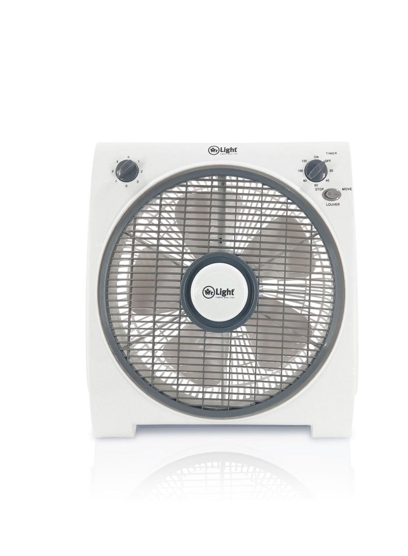 مستر لايت مروحة بوكس ​​مع محرك الحماية من الحرارة الزائدة وشواية بلاستيكية آمنة وخفيفة الوزن لتدفق الهواء القوي ، 3 سرعات لمدة ساعتين مروحة طاولة للمنزل ، غرفة الأطفال والمكتب - Image 1