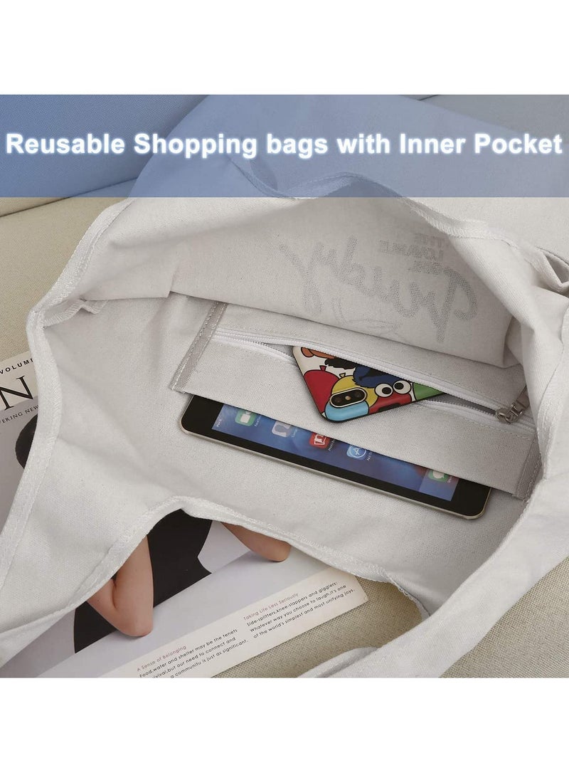 SYOSI - Canvas Tote Bags with Inner Pocket Reusable Grocery Bags Bulk Reusable Shopping Bags Large Capacity - Image 1