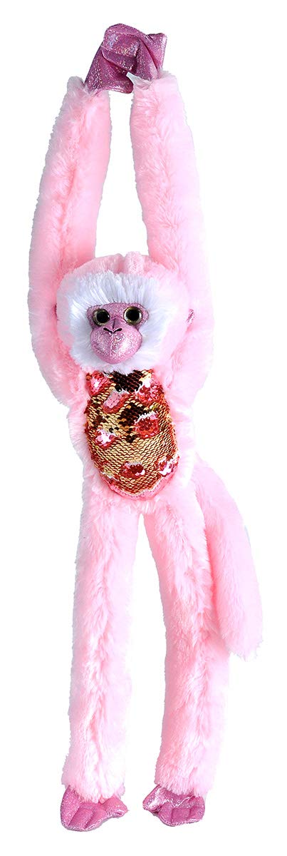 Wild Republic Sequin Monkey Plush Stuffed Animal Sensory Plush Toy Gifts for Kids Green 22 inches Pink