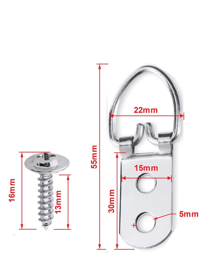 Y&D 50 Pack Picture Frame Hanging Rings, Heavy Duty D Ring Hanger with Screws, 2 Holes, Metal Back Hook for Paintings Photo Frames Clock Artwork Mirror Cross Stitch - Image 4