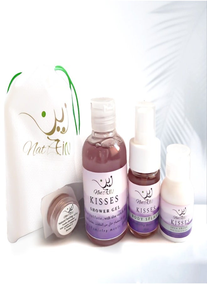 Zein Body care set 4 pcs, K!sses, (body splash30 ml, shower gel 100 ml, body lotion 30 ml, Vaseline  alternative 5gm)