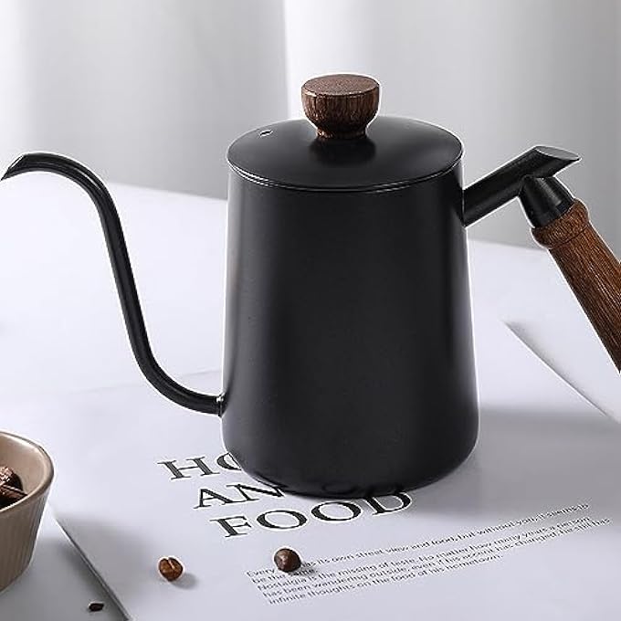 rayihni Pour Over Coffee Kettle 600Ml Gooseneck Teapot 304 Stainless Steel With Wood Handle Spout For Drip Maker Black - Image 4
