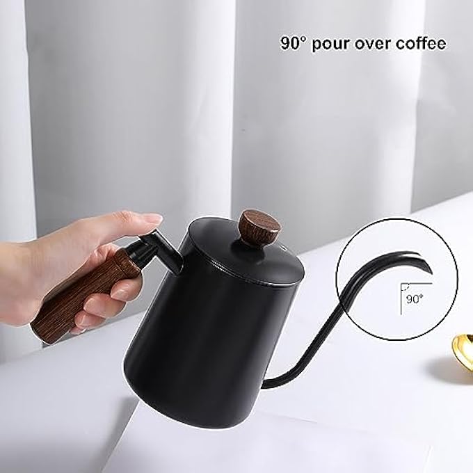 rayihni Pour Over Coffee Kettle 600Ml Gooseneck Teapot 304 Stainless Steel With Wood Handle Spout For Drip Maker Black - Image 3