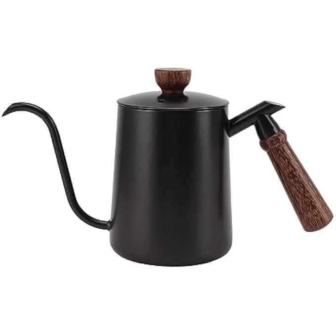 rayihni Pour Over Coffee Kettle 600Ml Gooseneck Teapot 304 Stainless Steel With Wood Handle Spout For Drip Maker Black - Image 2