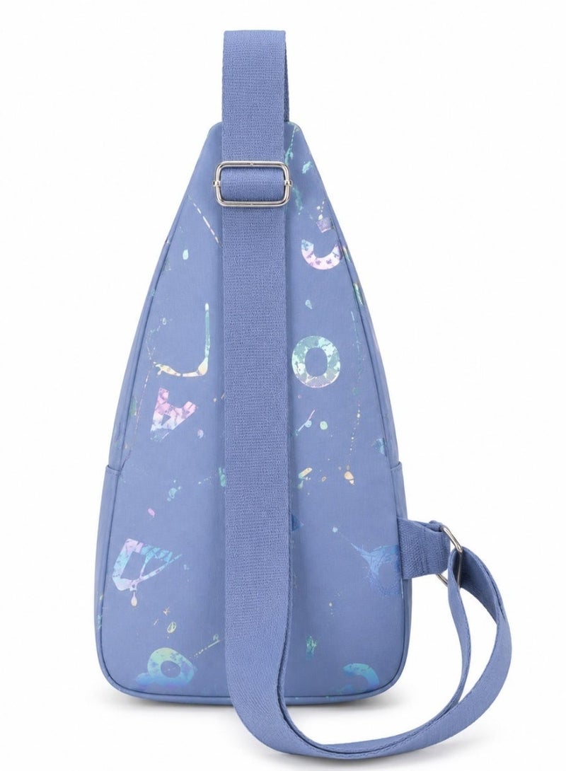 FASHION Girls' crossbody bag with a modern design and multiple zippers – blue with glittery patterns – lightweight and practical for everyday use - Image 3