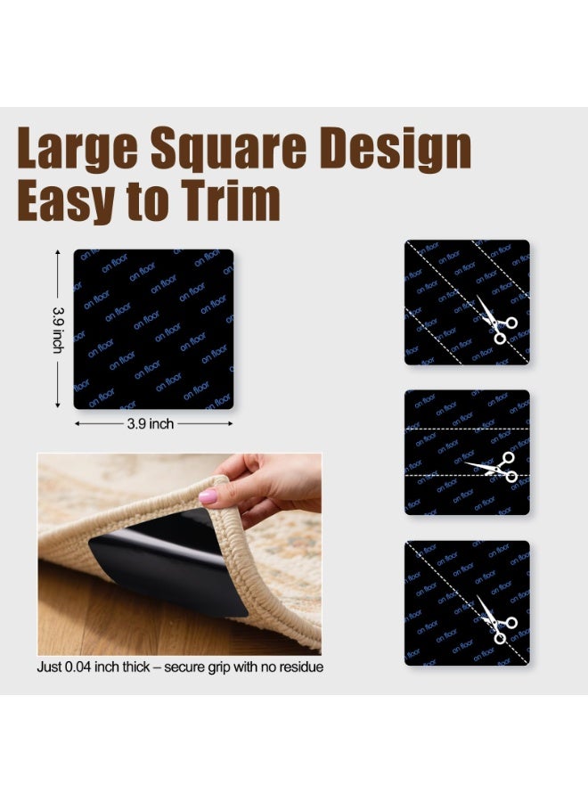 مشابك سجاد فاخرة وشريط لاصق للسجاد - 12 قطعة من الوسادات المربعة المضادة للانزلاق للسجاد، مقاس 3.9 بوصة، تمنع التجعد والانزلاق، مثالية للأرضيات الخشبية والبلاط والرخام والخشب الرقائقي - Image 2
