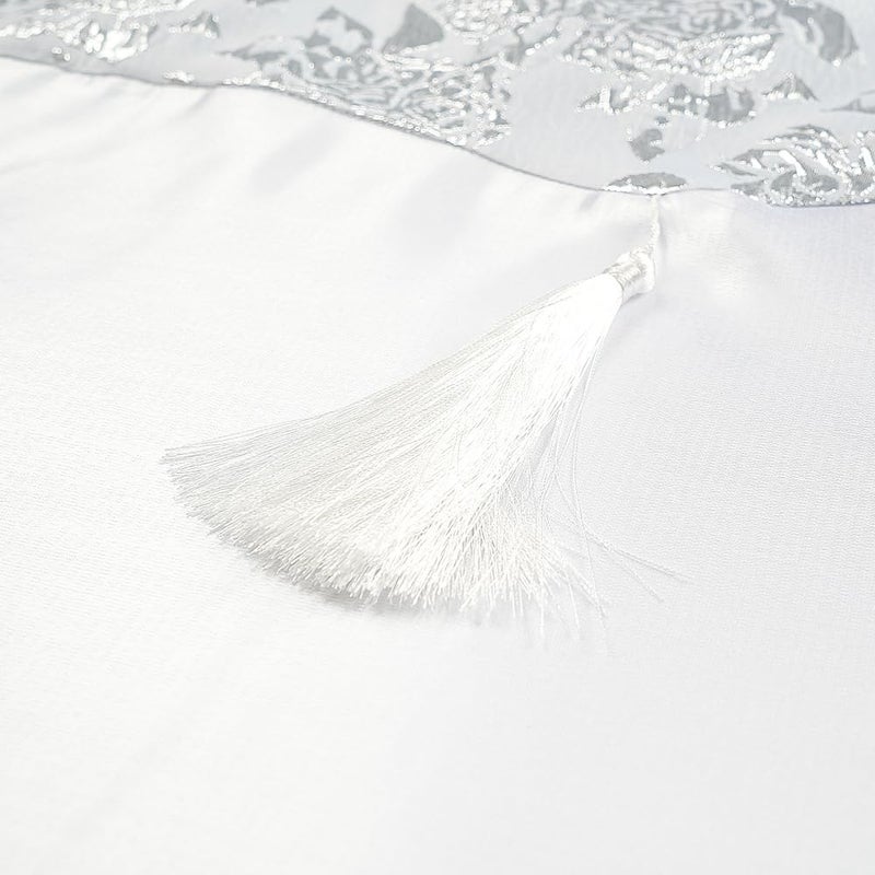 HD Stylish African Bubu Dress Fancy All White Jacqaurd & Glossy Fabric Patched Gown for Woman One Size - Image 3