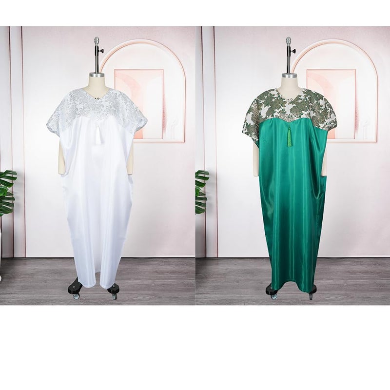 HD Stylish African Bubu Dress Fancy All White Jacqaurd & Glossy Fabric Patched Gown for Woman One Size - Image 5