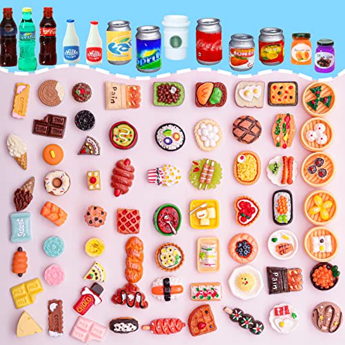 LUYI 80 Pieces Mini Food Drinks Bottle Toys Pretend Food for Dollhouse Kitchen Accessories Mini Play Resin Food Toys - Image 2