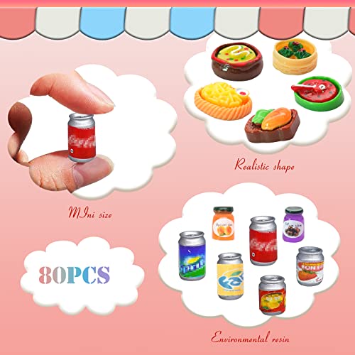 LUYI 80 Pieces Mini Food Drinks Bottle Toys Pretend Food for Dollhouse Kitchen Accessories Mini Play Resin Food Toys - Image 3