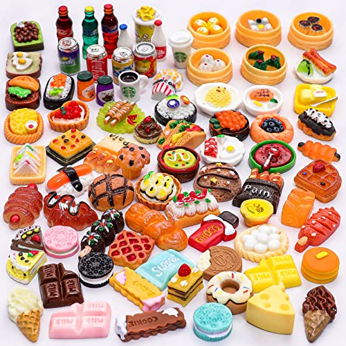 LUYI 80 Pieces Mini Food Drinks Bottle Toys Pretend Food for Dollhouse Kitchen Accessories Mini Play Resin Food Toys - Image 1