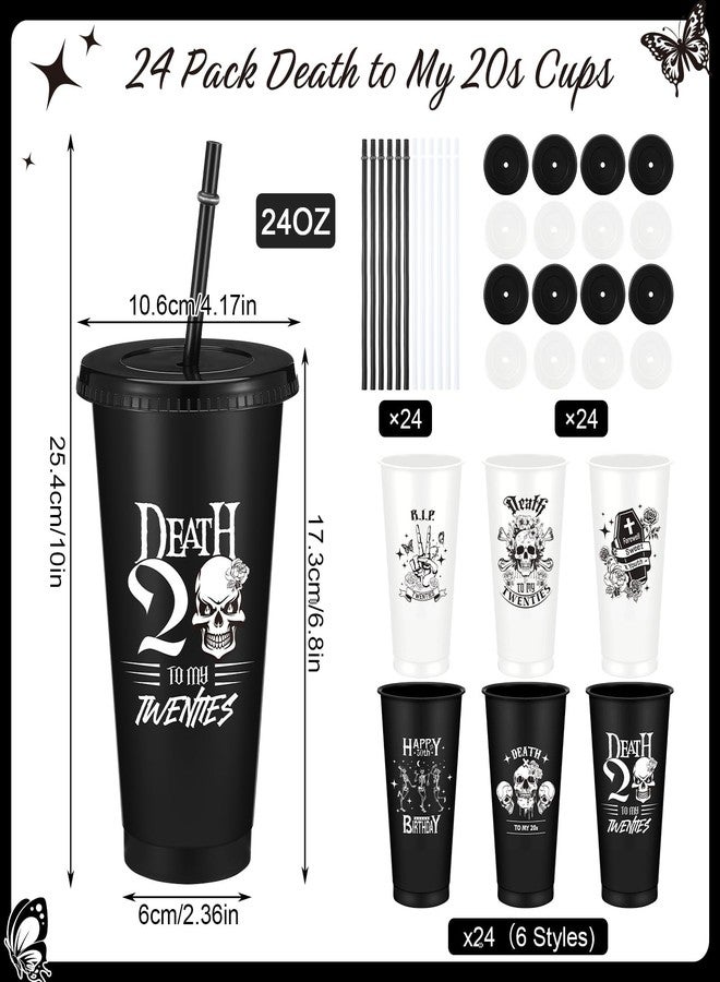 Willinglong 24 Pcs Death to My 20s Party Decorations 24 oz Rip to My 20s Plastic Cups with Straw and Lid Black White Twenties Birthday Supplies for Women Men 30th Birthday Party Decorations - Image 2