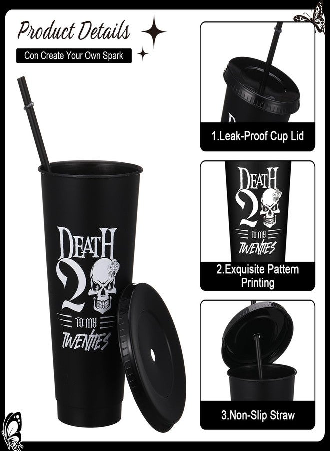 Willinglong 24 Pcs Death to My 20s Party Decorations 24 oz Rip to My 20s Plastic Cups with Straw and Lid Black White Twenties Birthday Supplies for Women Men 30th Birthday Party Decorations - Image 3