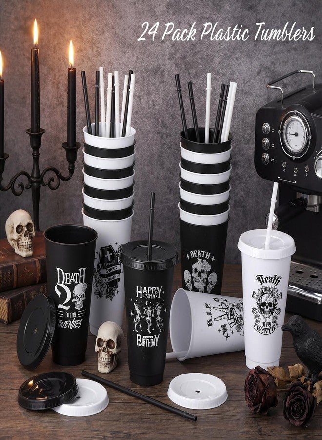 Willinglong 24 Pcs Death to My 20s Party Decorations 24 oz Rip to My 20s Plastic Cups with Straw and Lid Black White Twenties Birthday Supplies for Women Men 30th Birthday Party Decorations - Image 4
