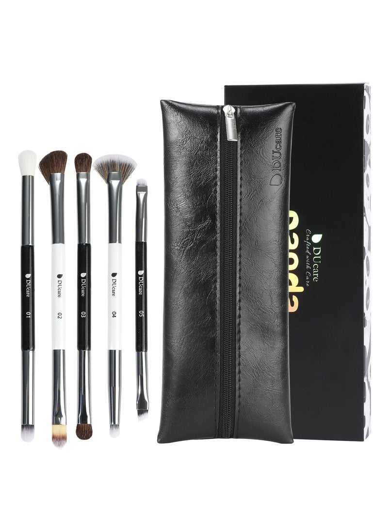 DUcare DUcare 5-Piece Dual-Ended Eye Brush Set with Travel Pouch – Professional Eyeshadow, Blending, Eyeliner & Contouring Brushes (Vegan)  - Image 1