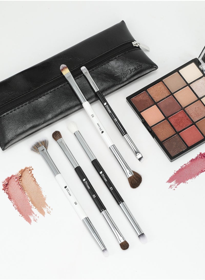 DUcare DUcare 5-Piece Dual-Ended Eye Brush Set with Travel Pouch – Professional Eyeshadow, Blending, Eyeliner & Contouring Brushes (Vegan)  - Image 2