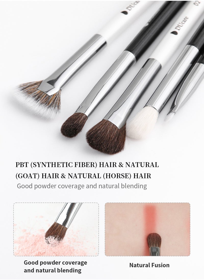 DUcare DUcare 5-Piece Dual-Ended Eye Brush Set with Travel Pouch – Professional Eyeshadow, Blending, Eyeliner & Contouring Brushes (Vegan)  - Image 5