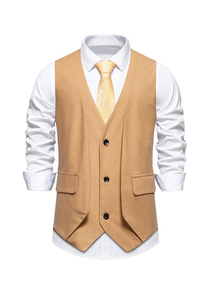 KUYING New men's Retro V-Neck Fake Two Piece Vest  - Image 1