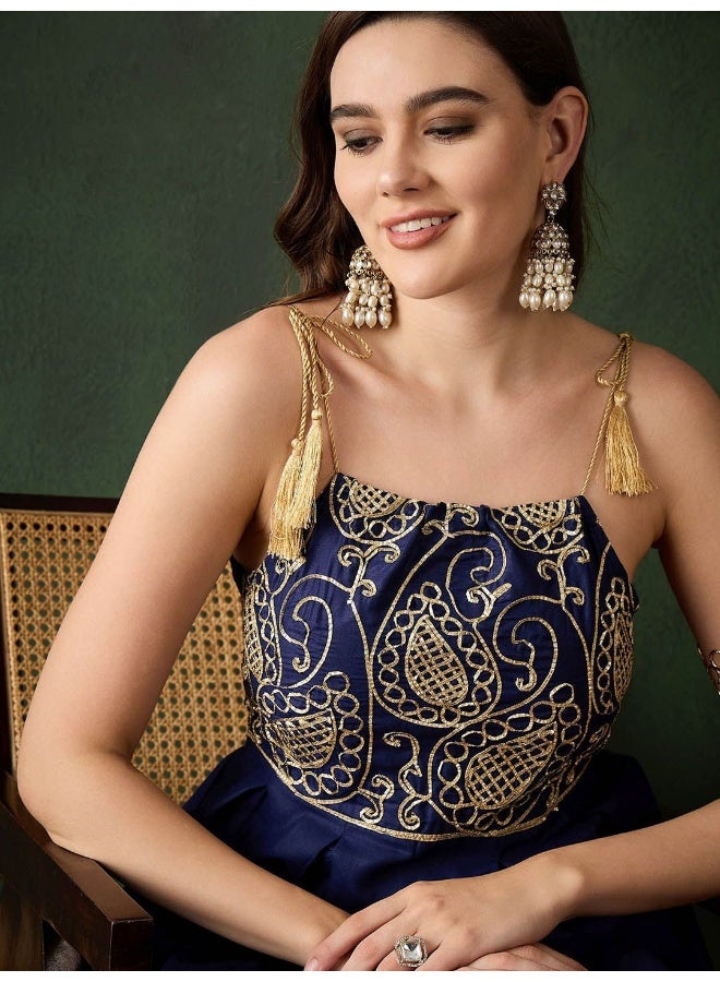 AKS Navy Blue Gota Embroidery Dress  - Image 2