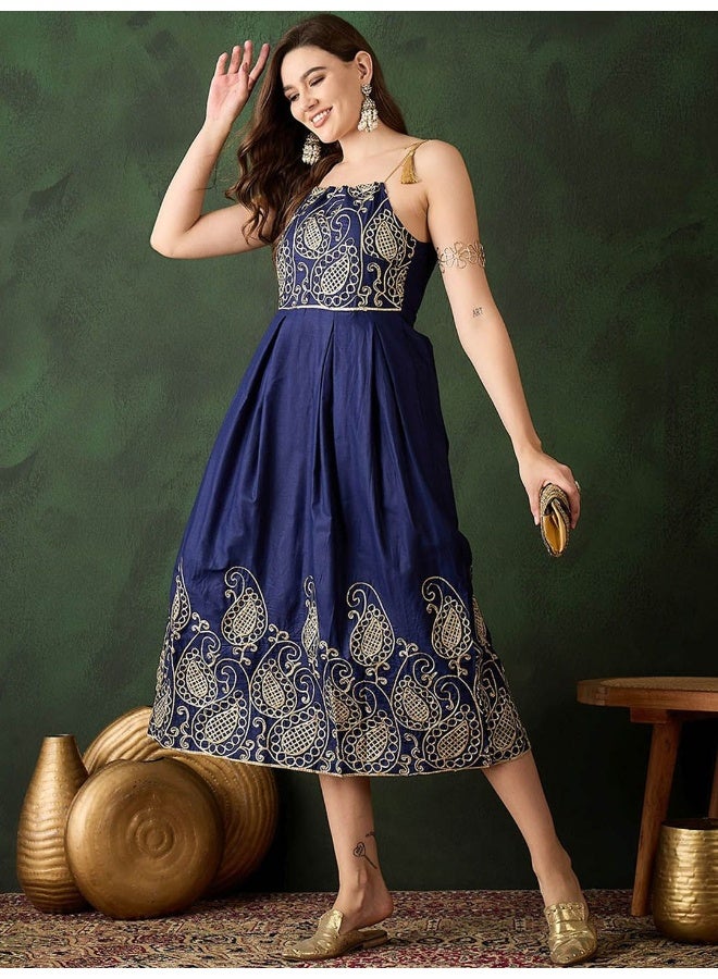 AKS Navy Blue Gota Embroidery Dress  - Image 1
