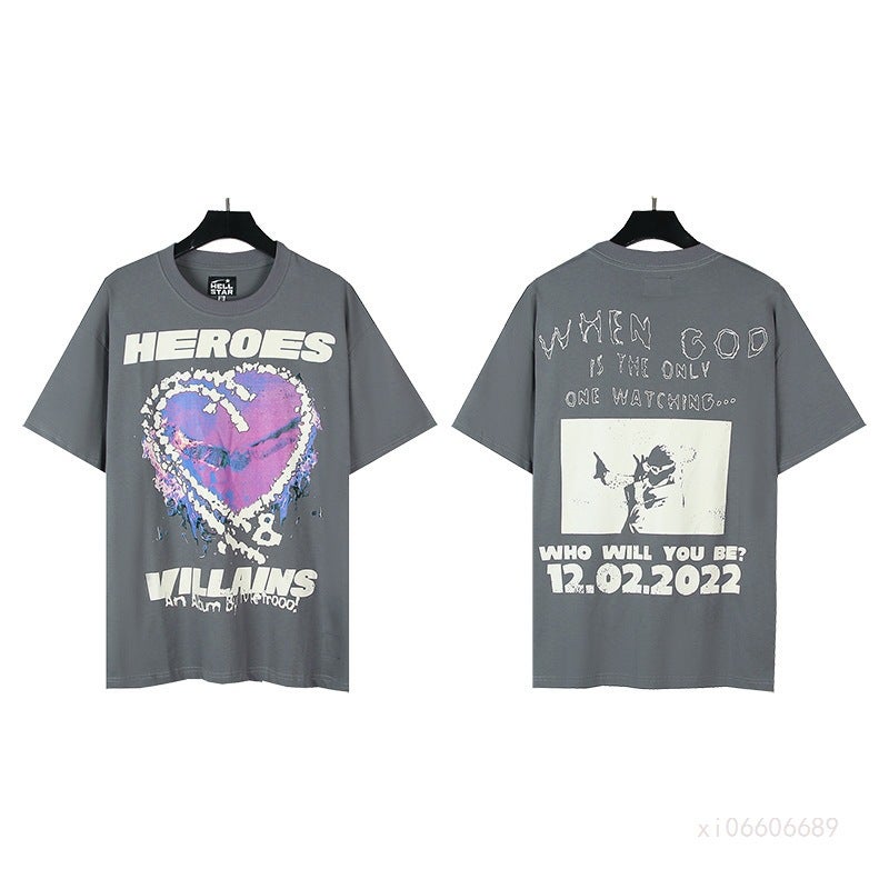 Export Hellstar American Fashion Hell Star Printed Cotton Casual Men'S And Women'S Summer Short-Sleeved T-Shirts - Image 4