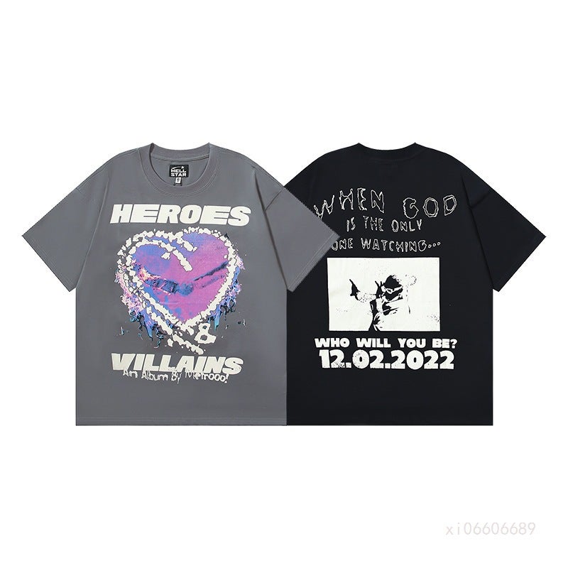 Export Hellstar American Fashion Hell Star Printed Cotton Casual Men'S And Women'S Summer Short-Sleeved T-Shirts - Image 3
