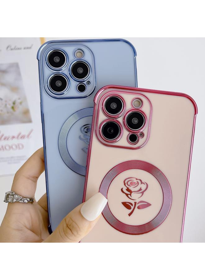 زبون جراب لهاتف iPhone 12 Pro مطلي بالكهرباء من الجوانب بزهرة الورود جراب هاتف MagSafe - Image 4