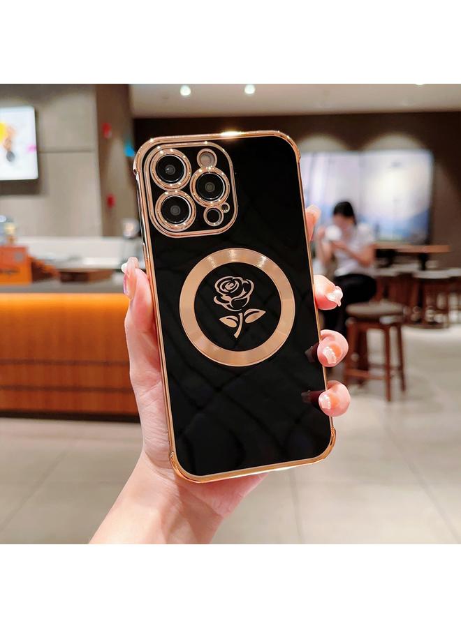 زبون جراب لهاتف iPhone 12 Pro مطلي بالكهرباء من الجوانب بزهرة الورود جراب هاتف MagSafe - Image 1