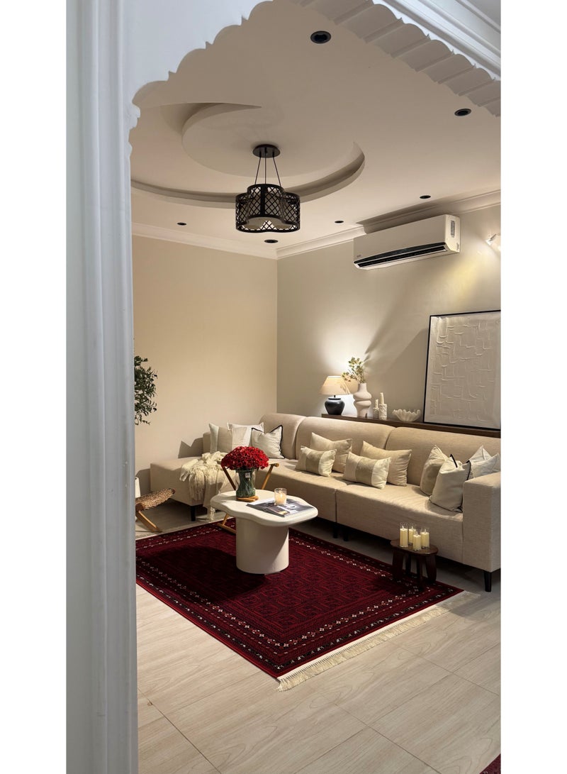 سجادتي سجادة سدو تراثية بنمط عربي أصيل فاخر للمجالس والجلسات الخارجية والتخييم وديكور المنزل  باللون الأحمر مقاس 200 × 300 سم - Image 2