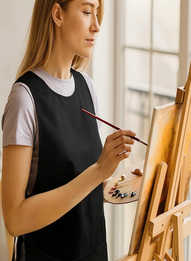 مريلة تنظيف لاريل، مريلة تنظيف، مريلة للتنظيف المنزلي، مريلة فنية، مريلة للرسم للبالغين، مريلة مقاومة للماء للجنسين مع جيبين عميقين، مريلة فنية للبالغين (أسود) - Image 4