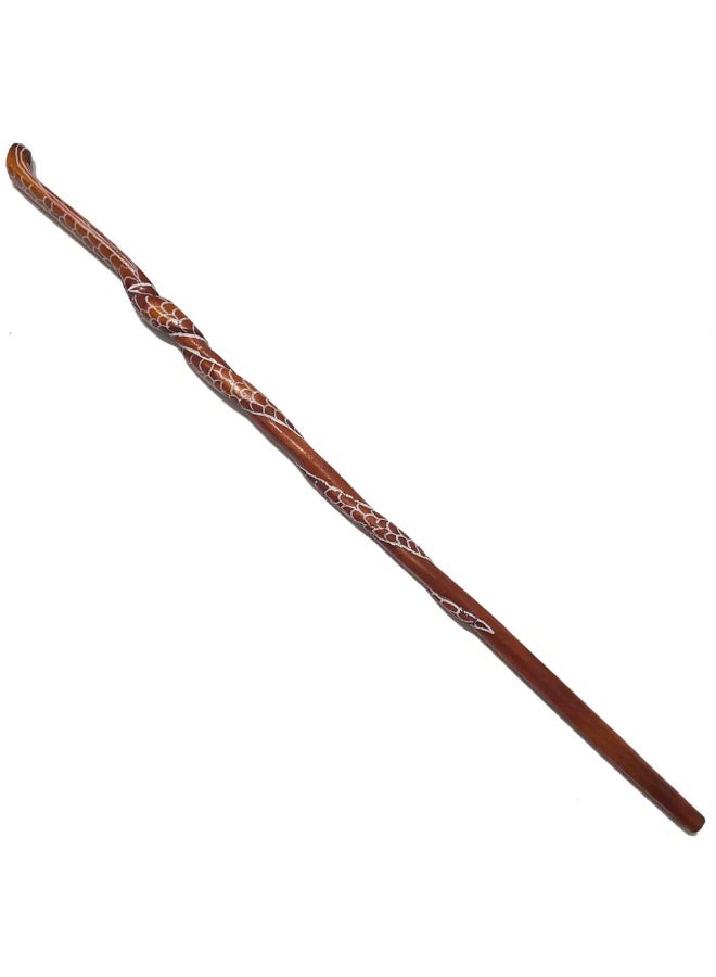 Generic A brown snake-shaped wooden crutch with a brown plastic handle. - Image 1