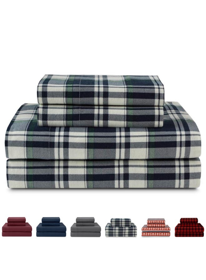 Lavish Touch Thread Count - 100% Cotton Double Brushed Flannel Sheet Set - 170 GSM Heavyweight, Deep Pockets, Pre-Shrunk & Anti-Pill, All Around Elastic – Queen - Hutton Plaid - Image 1
