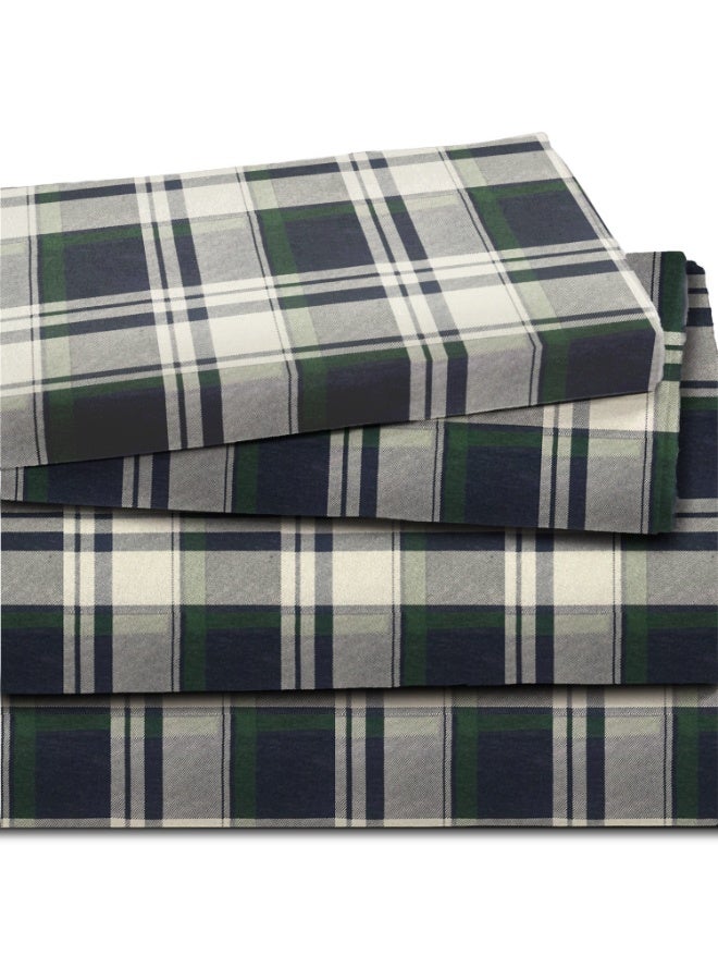 Lavish Touch Thread Count - 100% Cotton Double Brushed Flannel Sheet Set - 170 GSM Heavyweight, Deep Pockets, Pre-Shrunk & Anti-Pill, All Around Elastic – Queen - Hutton Plaid - Image 2