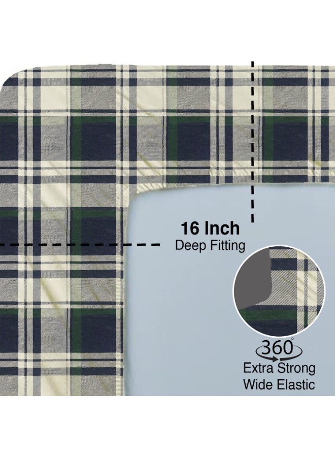 Lavish Touch Thread Count - 100% Cotton Double Brushed Flannel Sheet Set - 170 GSM Heavyweight, Deep Pockets, Pre-Shrunk & Anti-Pill, All Around Elastic – Queen - Hutton Plaid - Image 3