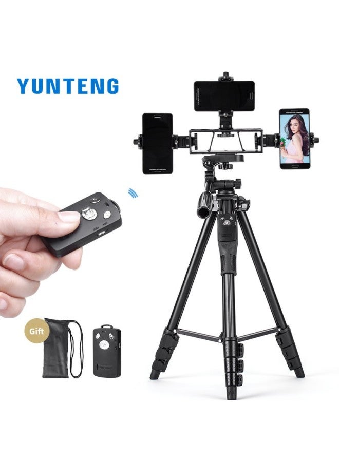 Yunteng 6808 Mobile Phone Live Selfie Video Anchor Floor Tripod Multi -3 Position Angle Frame Support Mobile Phone Clip-Color:6808 With Flat Clamp Set  - Image 2