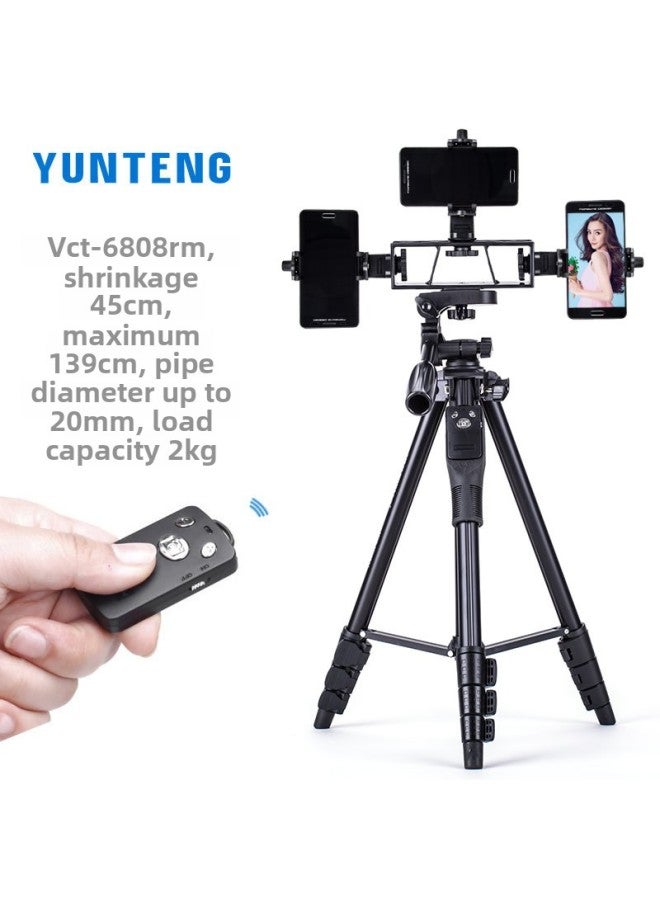 Yunteng 6808 Mobile Phone Live Selfie Video Anchor Floor Tripod Multi -3 Position Angle Frame Support Mobile Phone Clip-Color:6808 With Flat Clamp Set  - Image 4