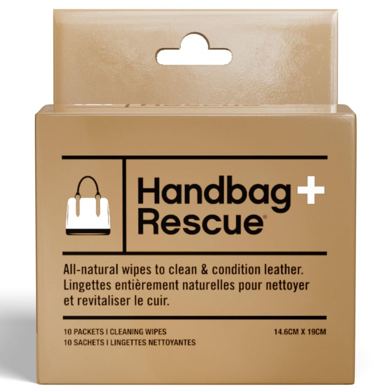 HandBagRescue AllNatural Cleaning Wipes Remove Dirt Surface Stains Conditions Leather Handbags with Essential Oil Box of 10 Individually Wrapped Wipes