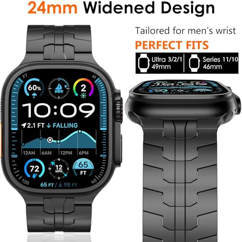 WINGLE Titanium Band for Apple Watch Ultra 3/2/1 Band 49mm Series 11 10 46mm 45mm 44mm 42mm SE 3/2/1 Series 9 8 7 6 5 4 3 Men Lightweight Rugged Classy Titanium Apple Ultra Watch Strap,24mm Wide Black - Image 2