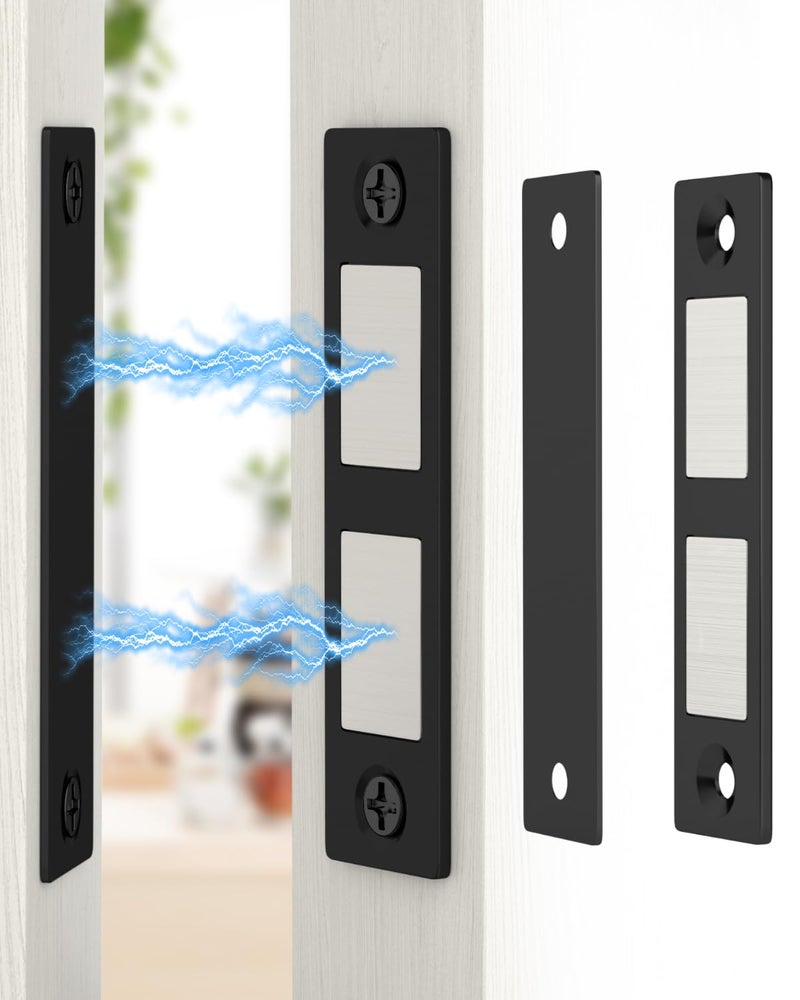 Jiayi 30 Lb Magnetic Door Catch Screw in Black, Heavy Duty Cabinet Latch, Cabinet Drawer Door Magnets, 2 Pack Kitchen Magnets Closures, Dual Pocket Door Magnets for RV, Cabinet Door, Barn Door - Image 1