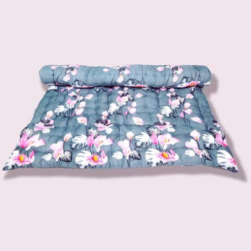 Deevine Craft Soft Cotton Quilt | Foldable Movable Picnic Light Weight Filled Single Firm Mattress| Gadda (3D Design Printed, Small Queen Capacity, 4 x 6 ft or 48 x 72 Inches) (Grey Floral) - Image 1