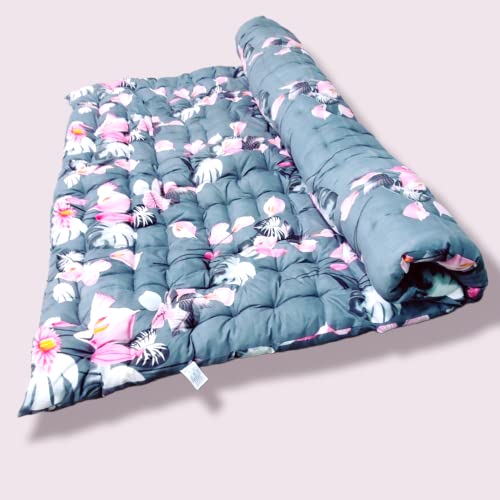 Deevine Craft Soft Cotton Quilt | Foldable Movable Picnic Light Weight Filled Single Firm Mattress| Gadda (3D Design Printed, Small Queen Capacity, 4 x 6 ft or 48 x 72 Inches) (Grey Floral) - Image 2