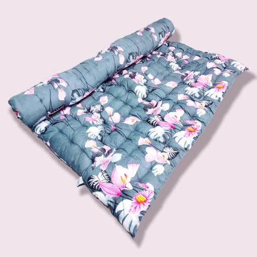 Deevine Craft Soft Cotton Quilt | Foldable Movable Picnic Light Weight Filled Single Firm Mattress| Gadda (3D Design Printed, Small Queen Capacity, 4 x 6 ft or 48 x 72 Inches) (Grey Floral) - Image 4
