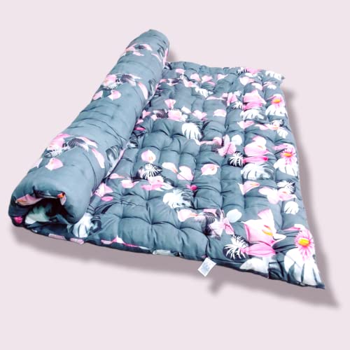 Deevine Craft Soft Cotton Quilt | Foldable Movable Picnic Light Weight Filled Single Firm Mattress| Gadda (3D Design Printed, Small Queen Capacity, 4 x 6 ft or 48 x 72 Inches) (Grey Floral) - Image 3