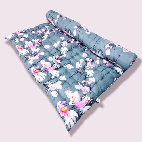 Deevine Craft Soft Cotton Quilt | Foldable Movable Picnic Light Weight Filled Single Firm Mattress| Gadda (3D Design Printed, Small Queen Capacity, 4 x 6 ft or 48 x 72 Inches) (Grey Floral) - Image 5